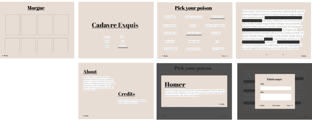 Design of Pages for Cadaver Exquis app